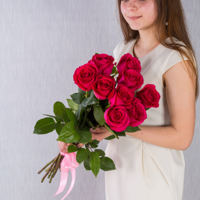 Букет из 9 розовых роз с крупным бутоном 60 см, 36399