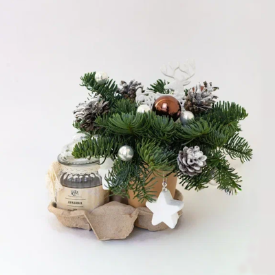 Сет стаканчик из еловых веток со свечой в банке "Сказочный олень" N 90863