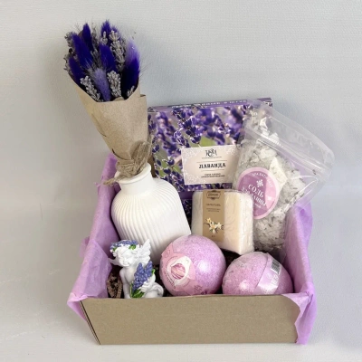 Подарочный набор "Лавандовый" бомбочки для ванны, ангел, аромасвечи 69431