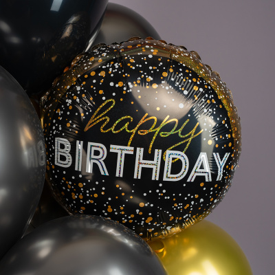 Связка воздушных шаров "С днем рождения" черный с золотом N 92435