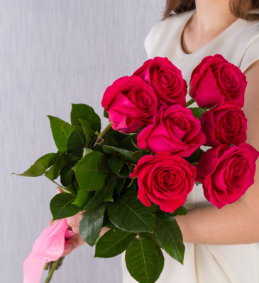 Букет из 7 розовых роз с крупным бутоном 60 см, 36400